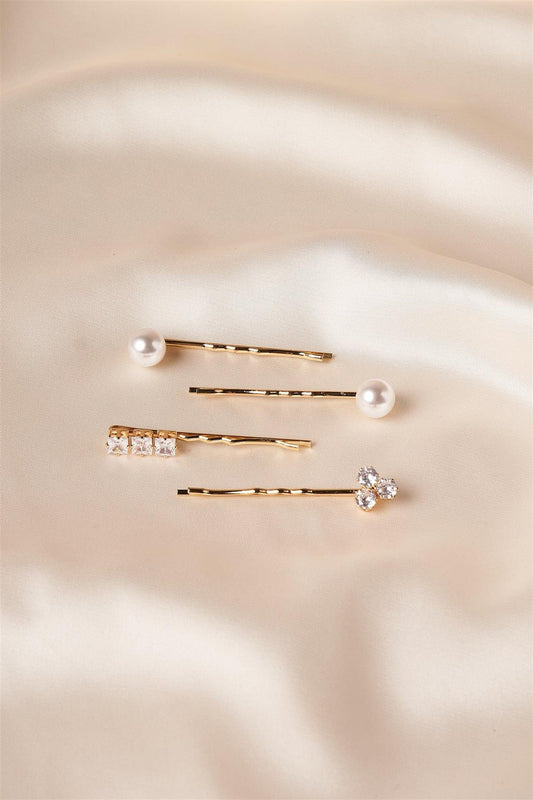 Gold Pearl An Rhinestone Bobby Pins /12 Pack