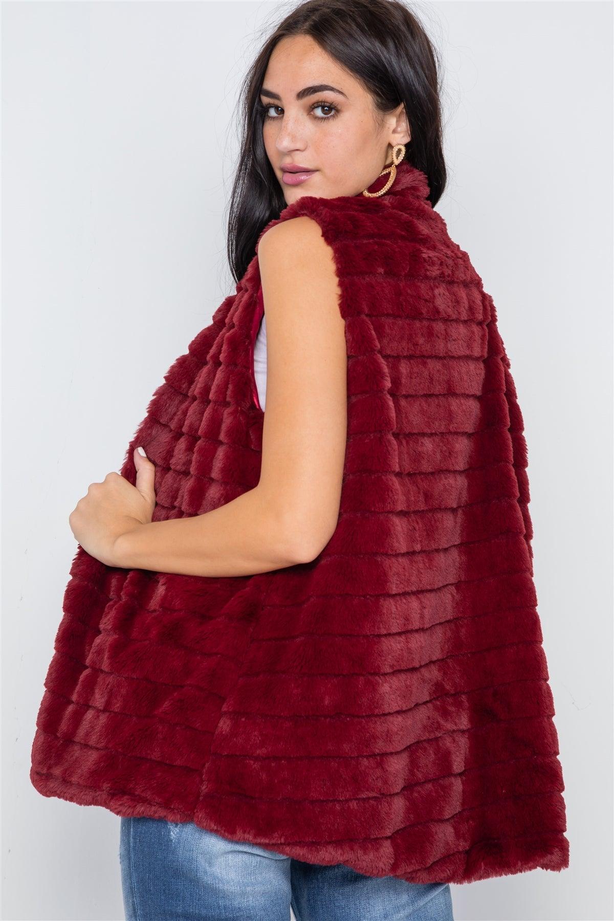 Burgundy Sleeveless Faux Fur Vest /4