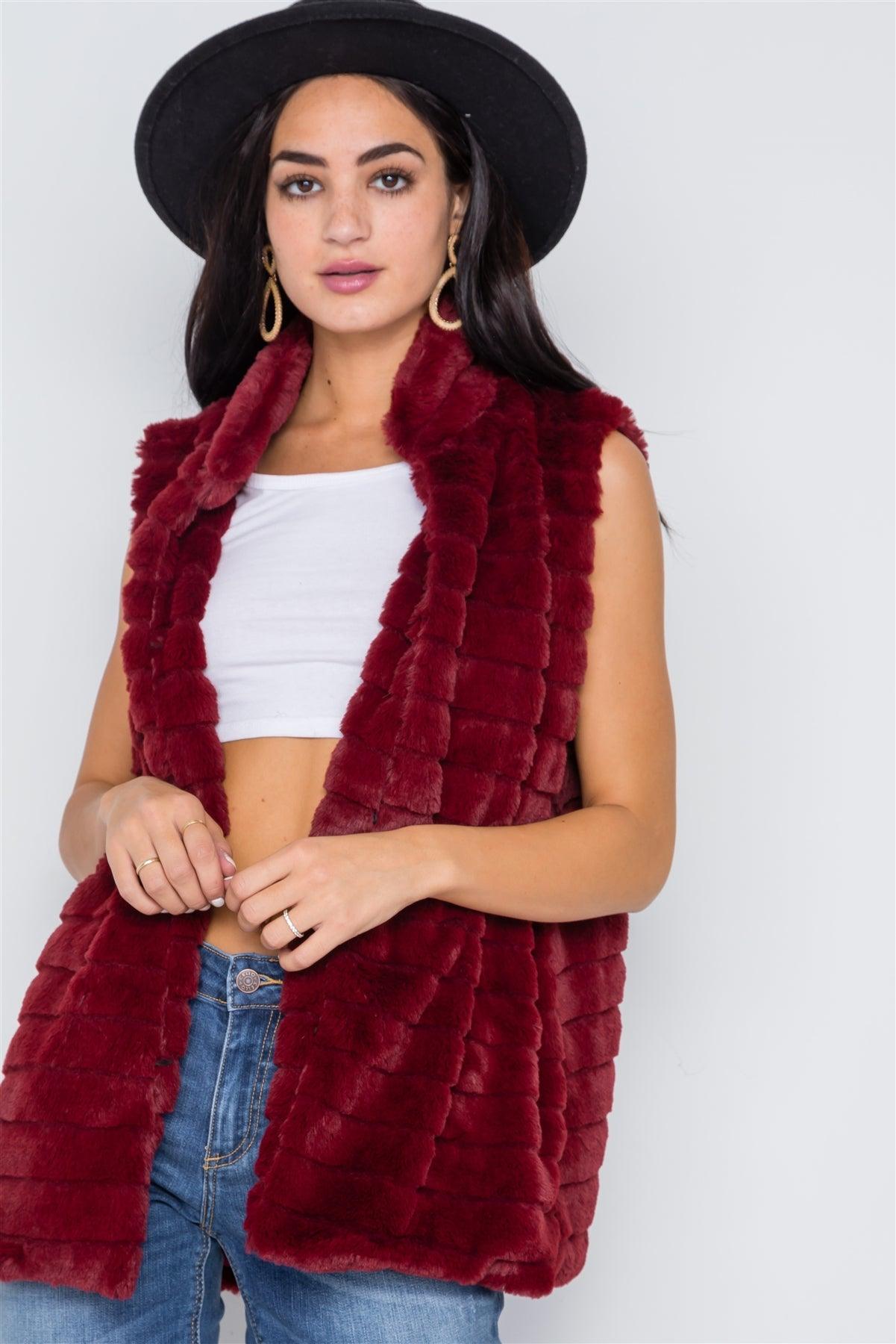 Burgundy Sleeveless Faux Fur Vest /4