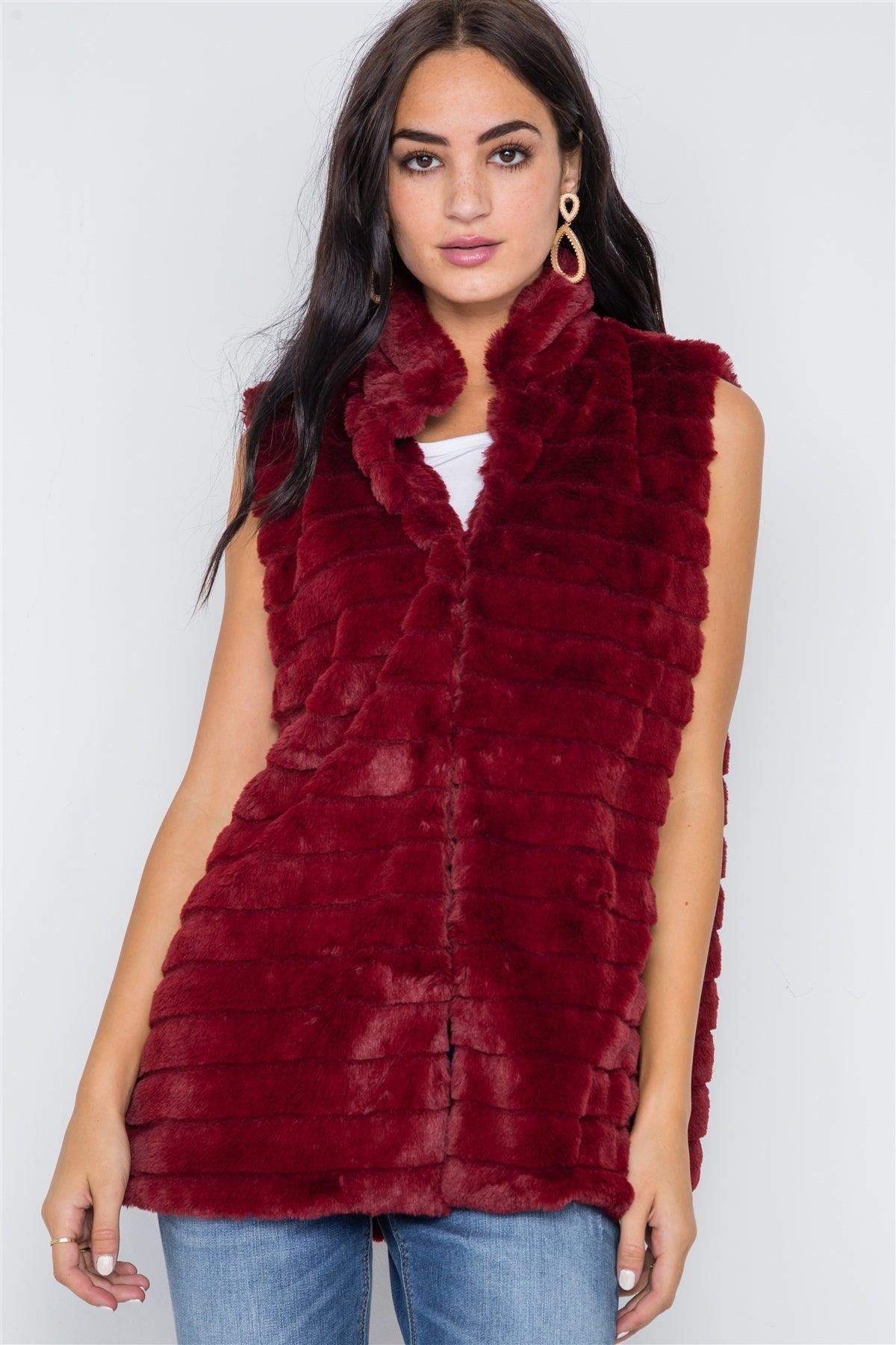 Burgundy Sleeveless Faux Fur Vest /6