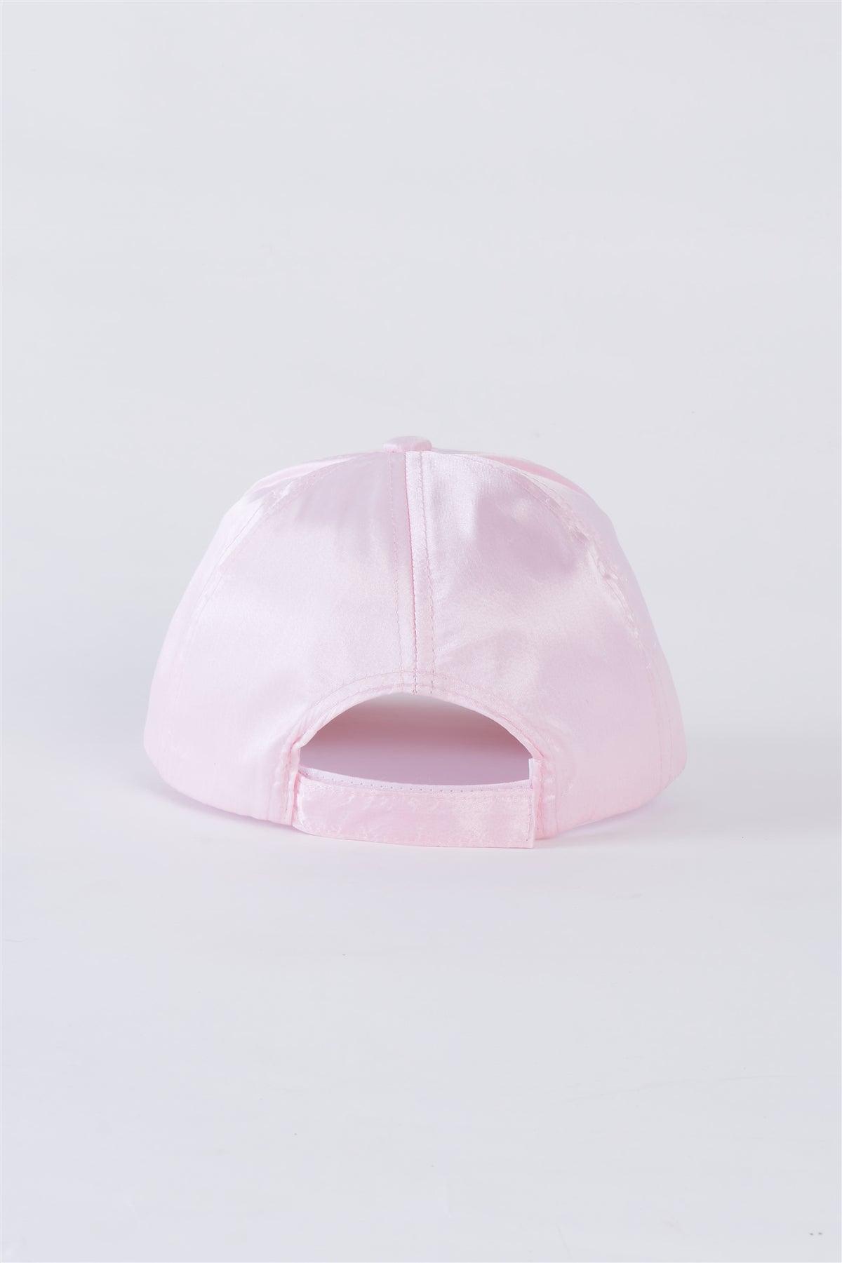 Light Pink Satin Baseball Cap With Adjustable Velcro Strap /4 Hats