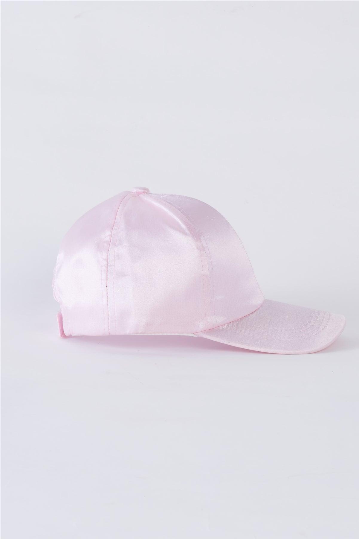 Light Pink Satin Baseball Cap With Adjustable Velcro Strap /4 Hats