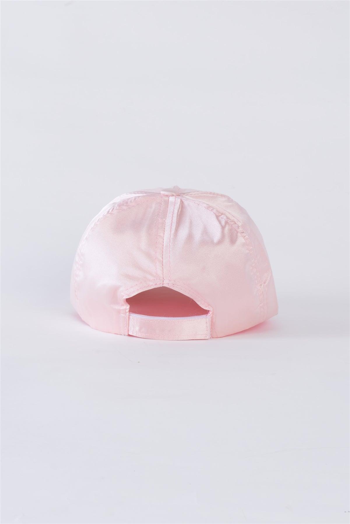 Pink Satin Baseball Cap With Adjustable Velcro Strap /6 Hats