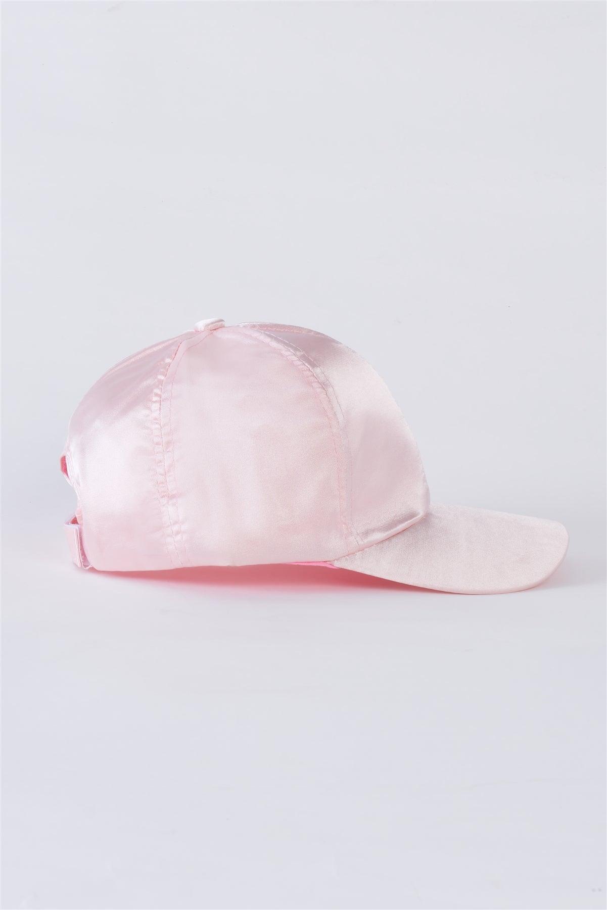 Pink Satin Baseball Cap With Adjustable Velcro Strap /6 Hats