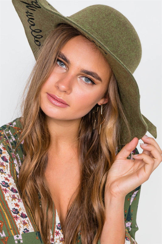 Olive Follow Your Dreams Graphic Wide Brim Hat /3 Pieces