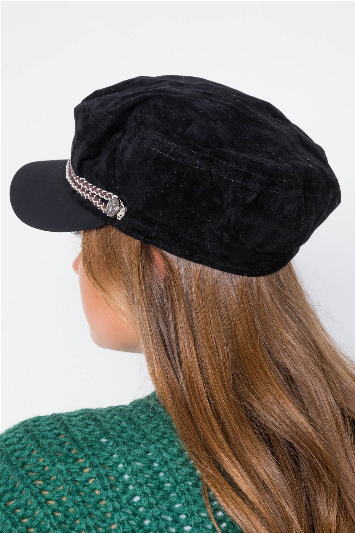 Black Braided Cabby Hat /3 Pieces