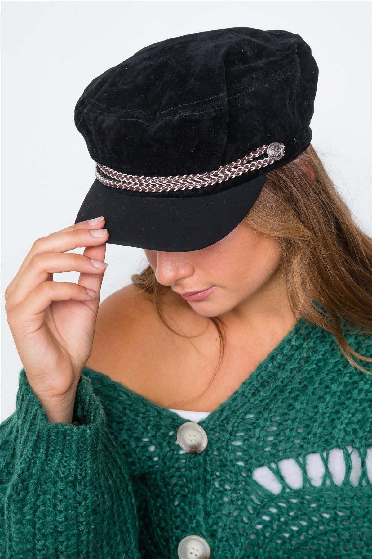 Black Braided Cabby Hat /3 Pieces