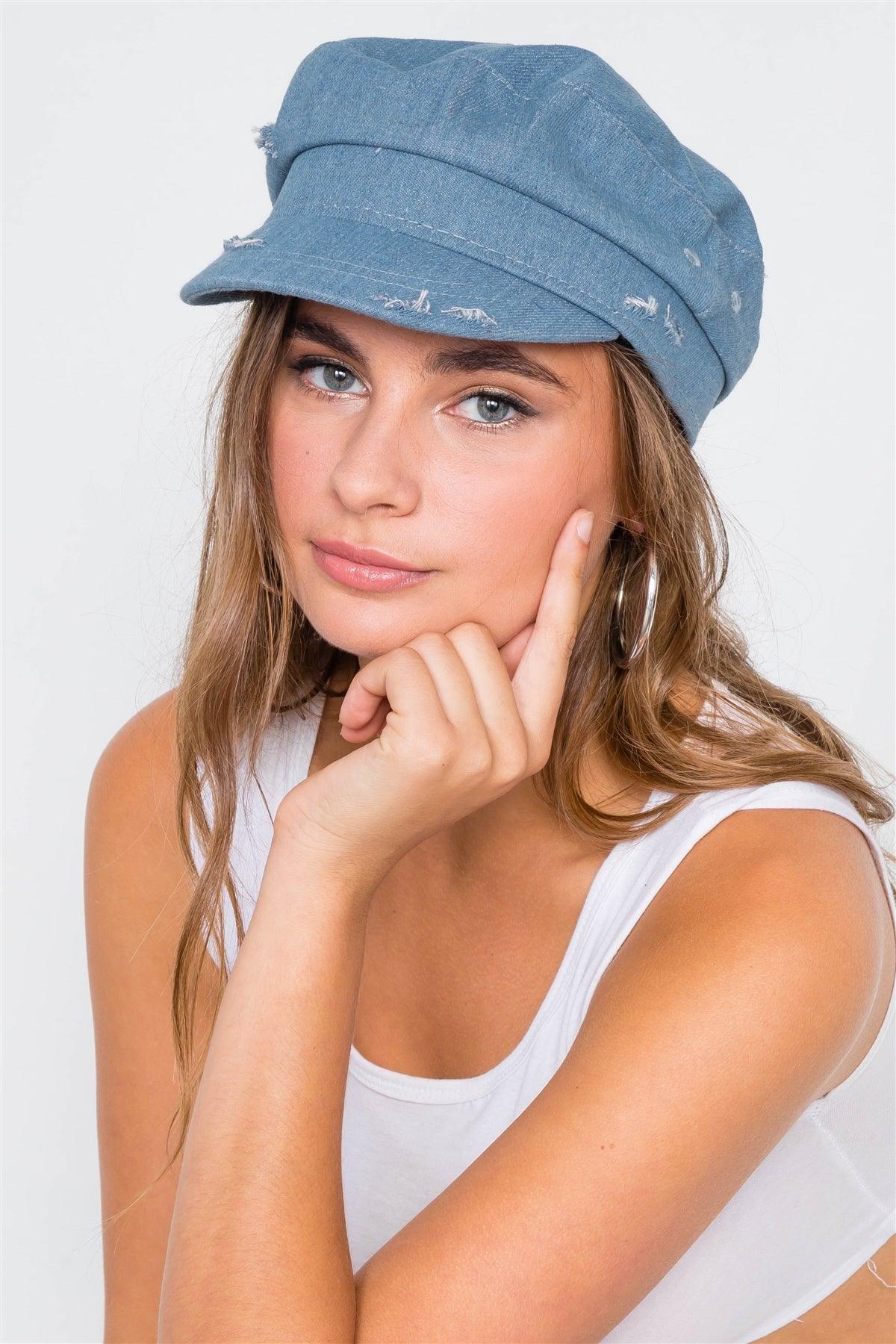 Light Denim Distressed Cabby Hat /3 Pieces