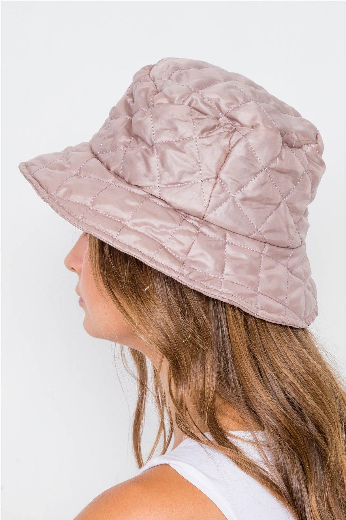 Khaki Light Pink Quilted Bucket Hat