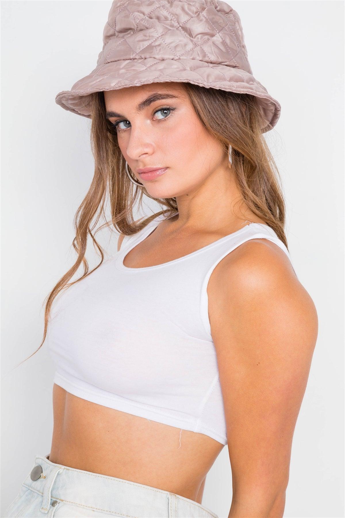 Khaki Light Pink Quilted Bucket Hat