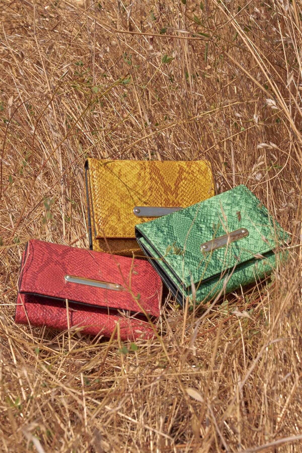 Mustard Yellow Snake Skin Retro Three Way Mini Wallet /3 pack