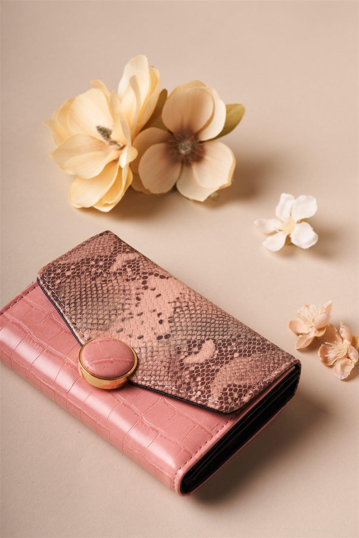 Mauve Pink Snake Python Three Way Wallet /3 Pieces