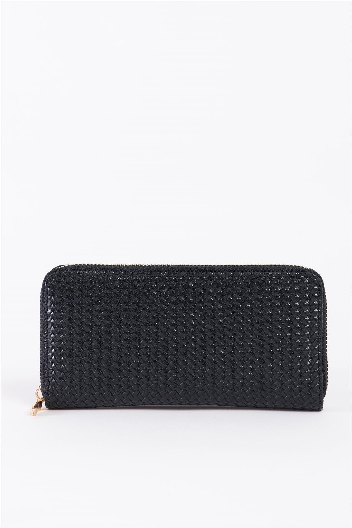 Black Weave Texture Gold Zipper Wallet /3 Piece