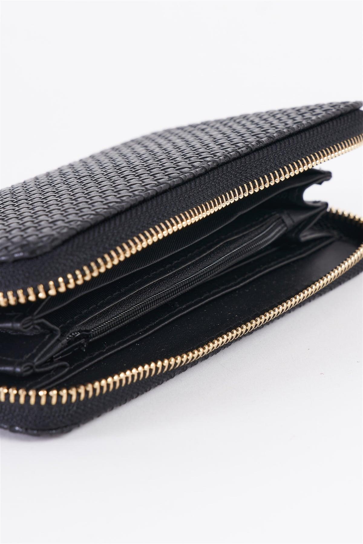 Black Weave Texture Gold Zipper Wallet /3 Piece