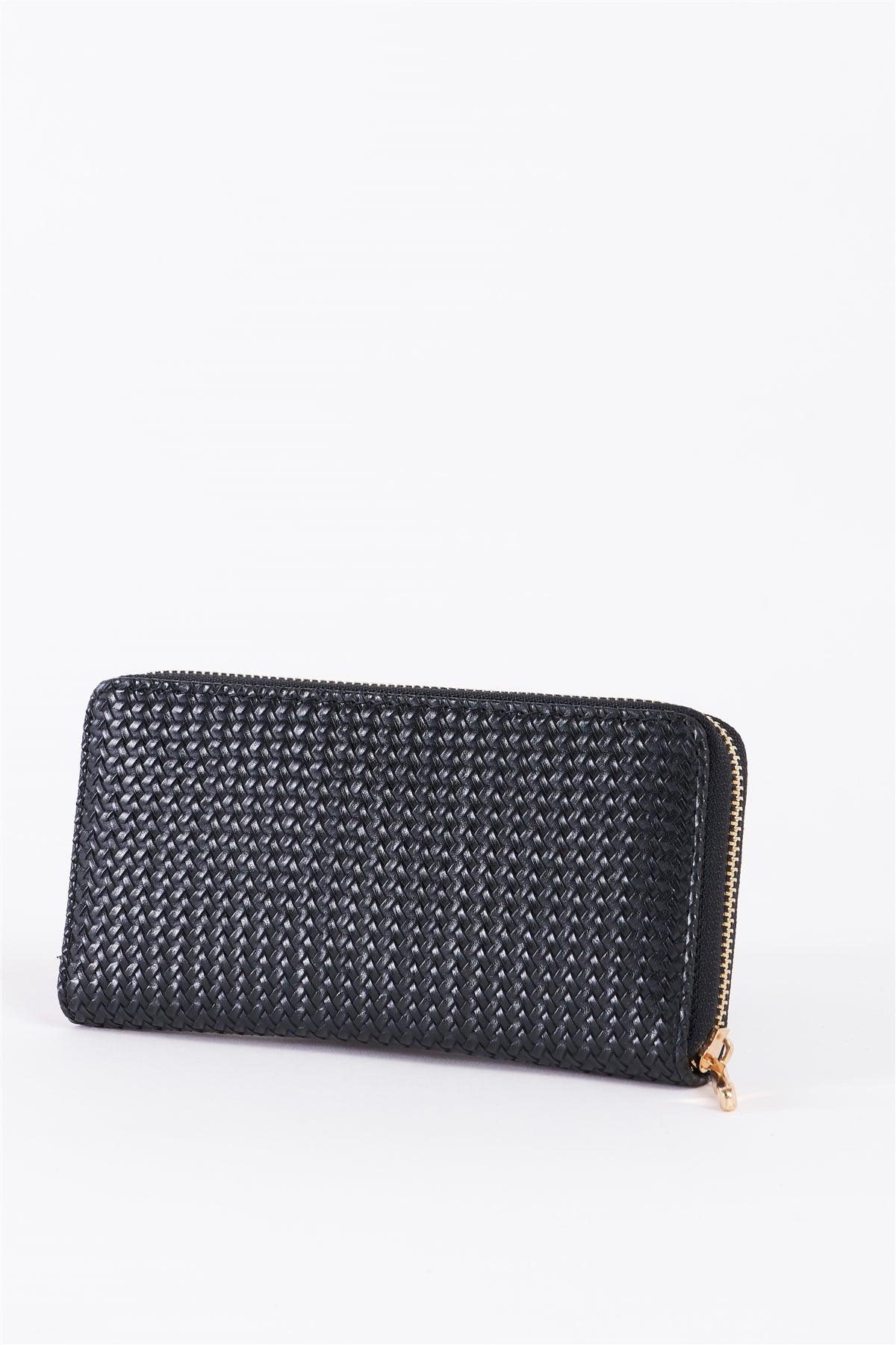 Black Weave Texture Gold Zipper Wallet /3 Piece