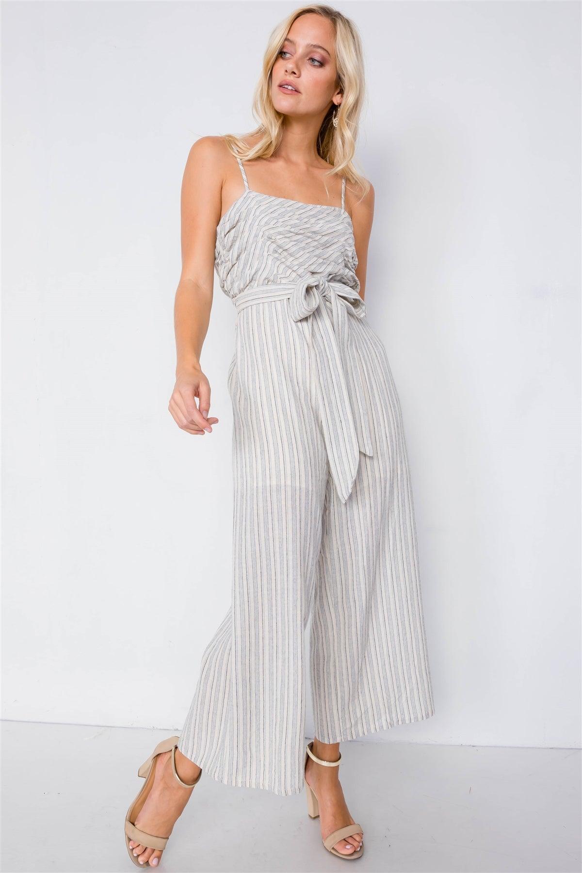 Blue Spaghetti Strap Striped Jumpsuit /3-2-1