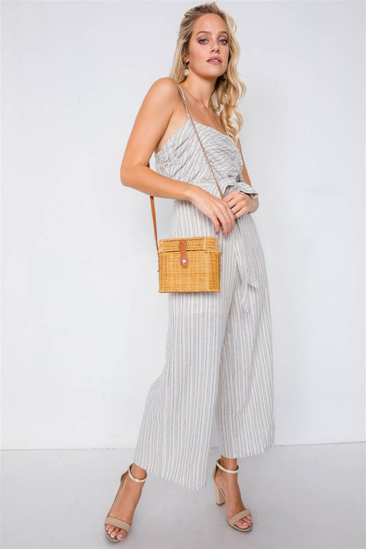 Blue Spaghetti Strap Striped Jumpsuit /4-2-1