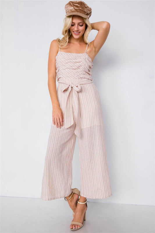 Mauve Spaghetti Strap Striped Jumpsuit  /2-2-1