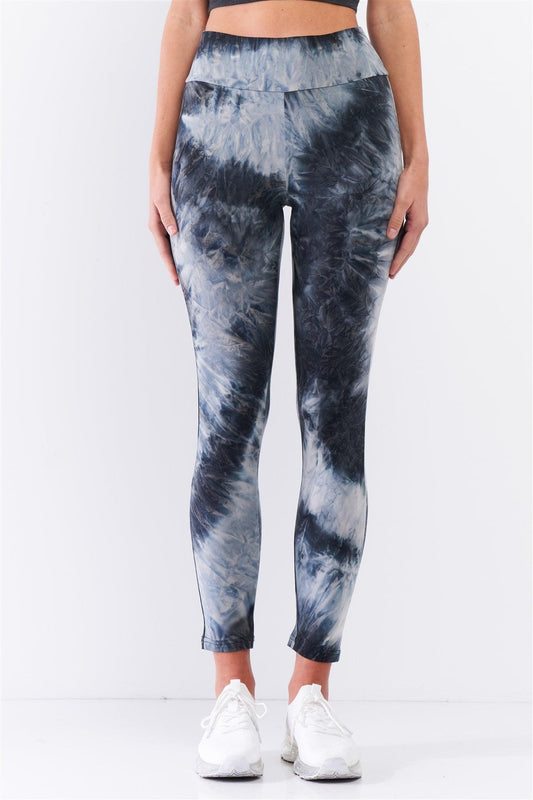 Comfy Dark Teal Tie-Dye High Waisted Stretchy Yoga Legging Pants /3-2-1