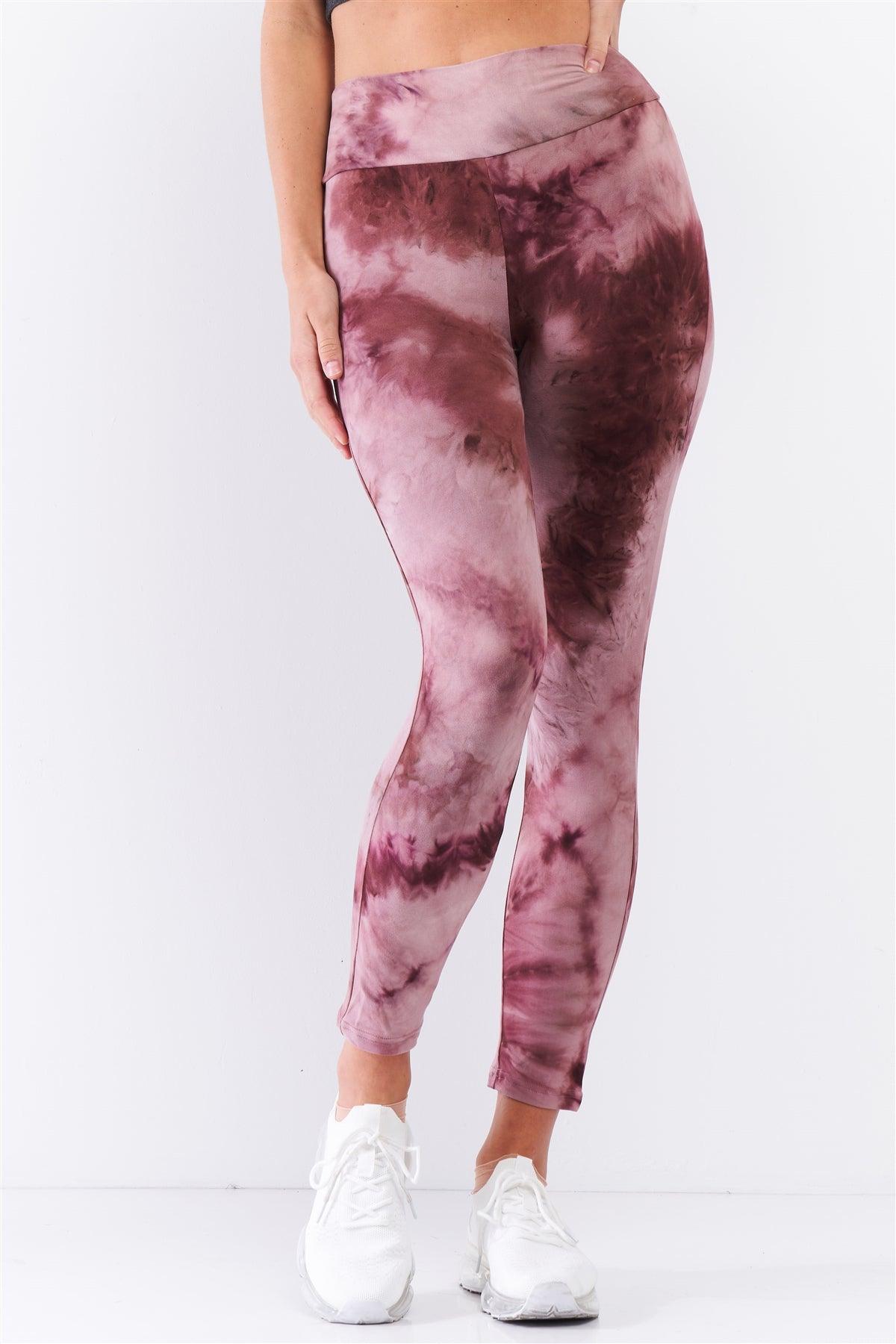 Comfy Plum Pink Tie-Dye High Waisted Stretchy Yoga Legging Pants /4-2-1