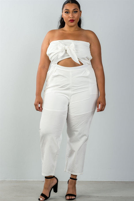 White Strapless Jumpsuit Palazzo Pants /2-2-2