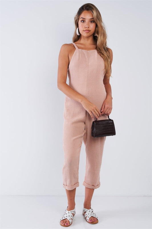 Dusty Rose Square Neck High Capri Pant Jumpsuit