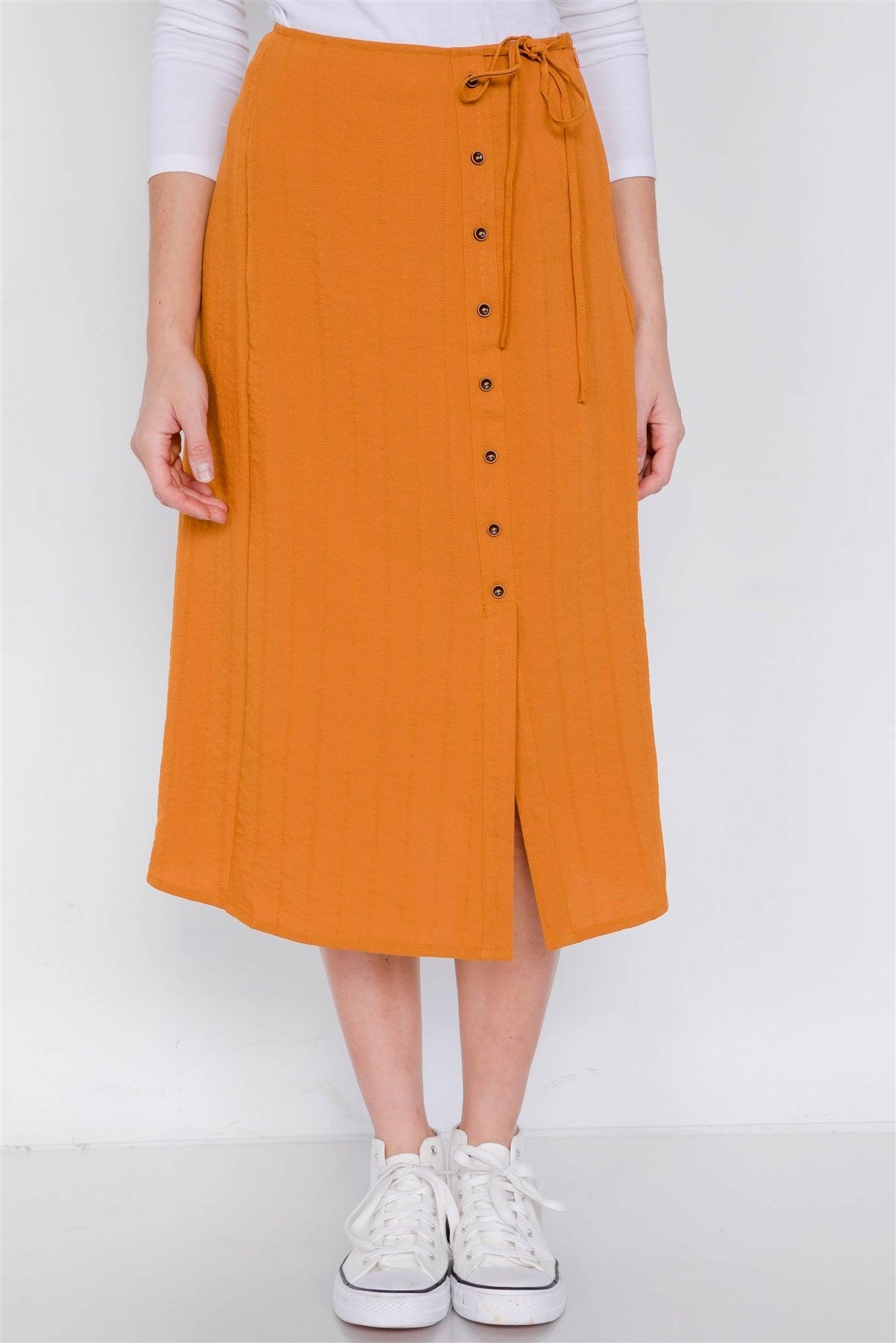 Rust Side Button Mock Wrap Mini Slit Office Chic Midi Skirt /2-2-2