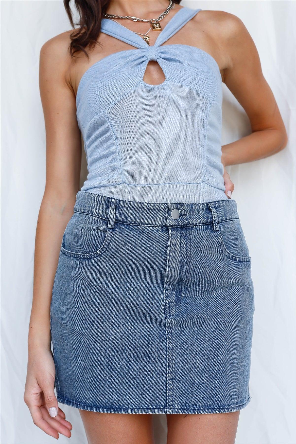 Blue Navy Denim Mini Skirt /3-2-1