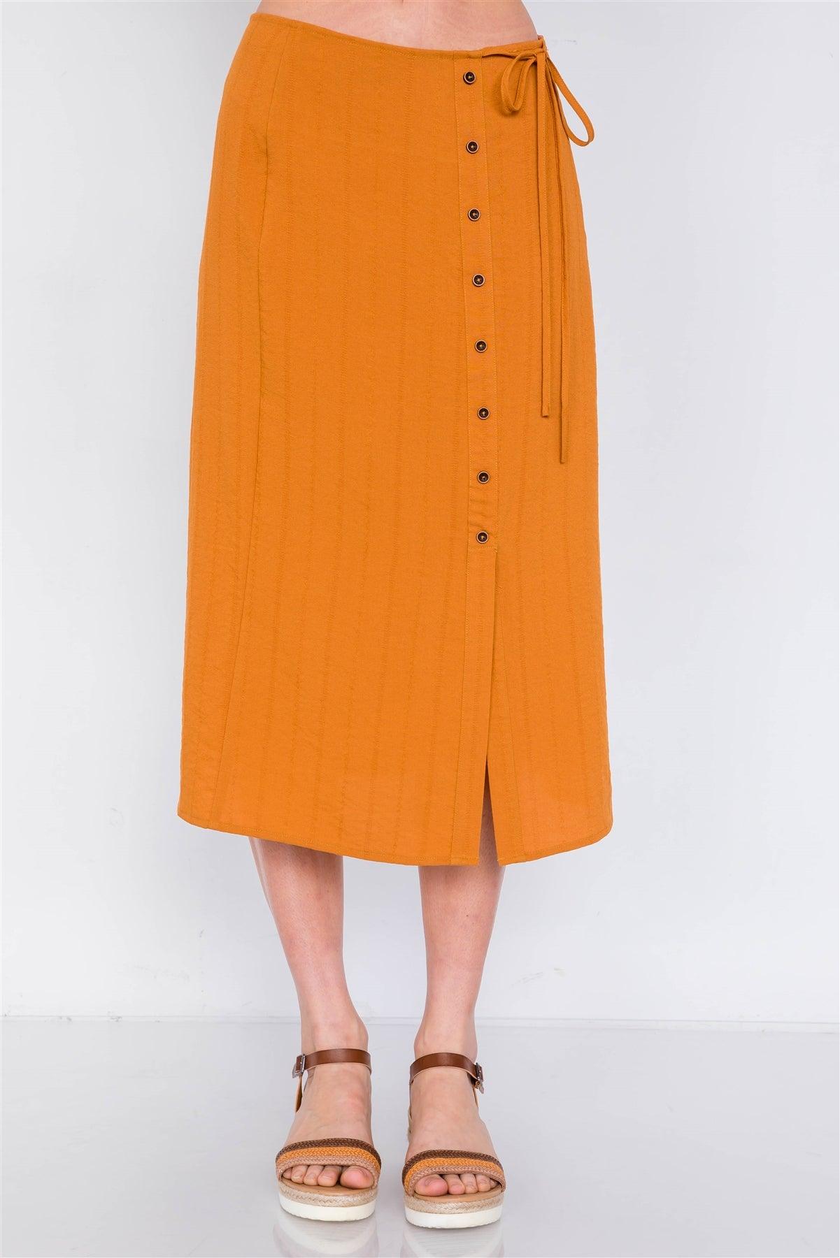 Rust Side Button Square Neck Crop Top & Midi Chic Skirt /2-2-2