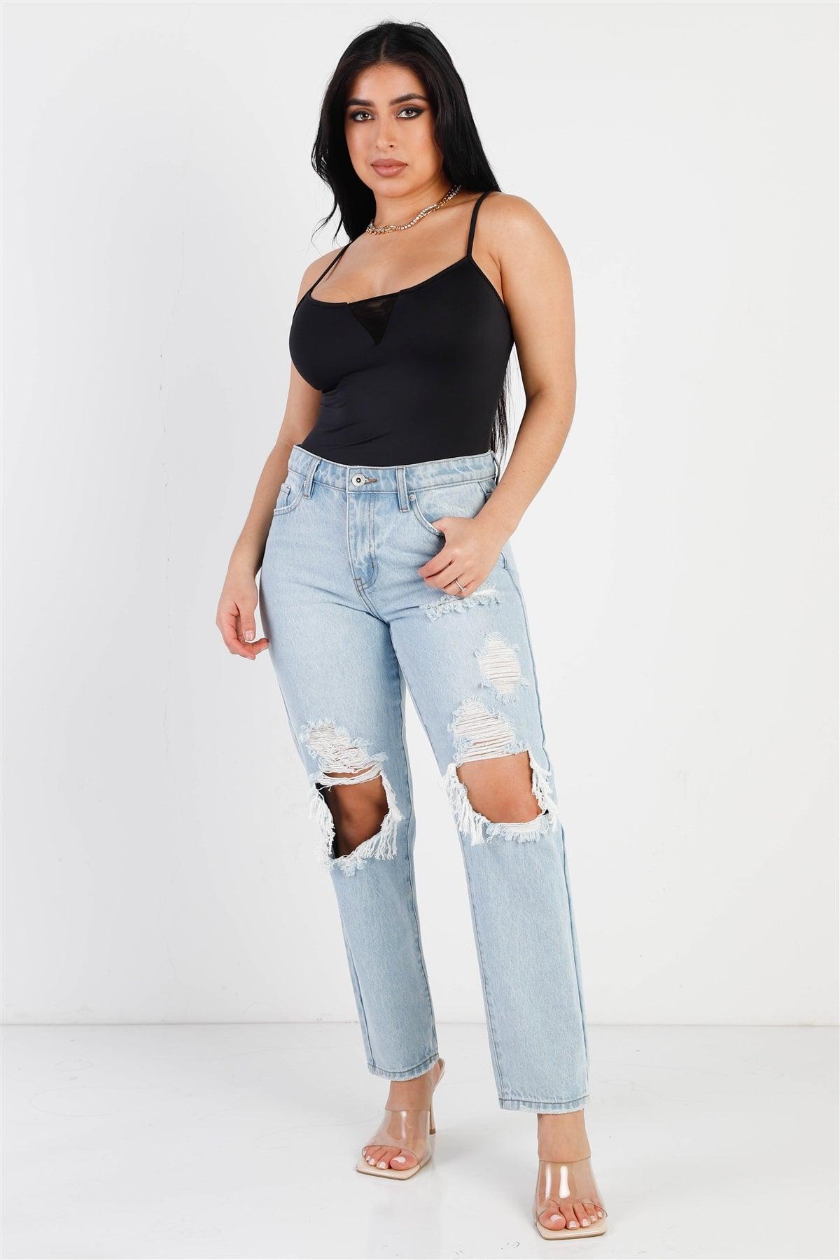 Black Front Mesh Detail Sleeveless Bodysuit /2-2-1