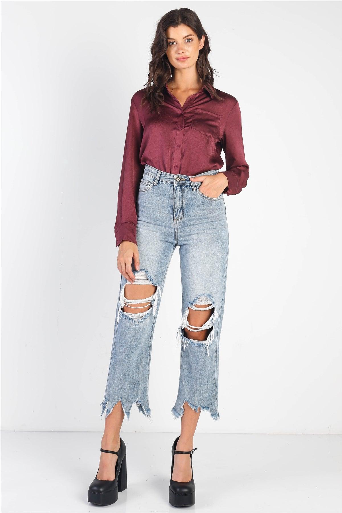 Dusty Berry Satin Effect Textured Shirt Bodysuit /3-2-1