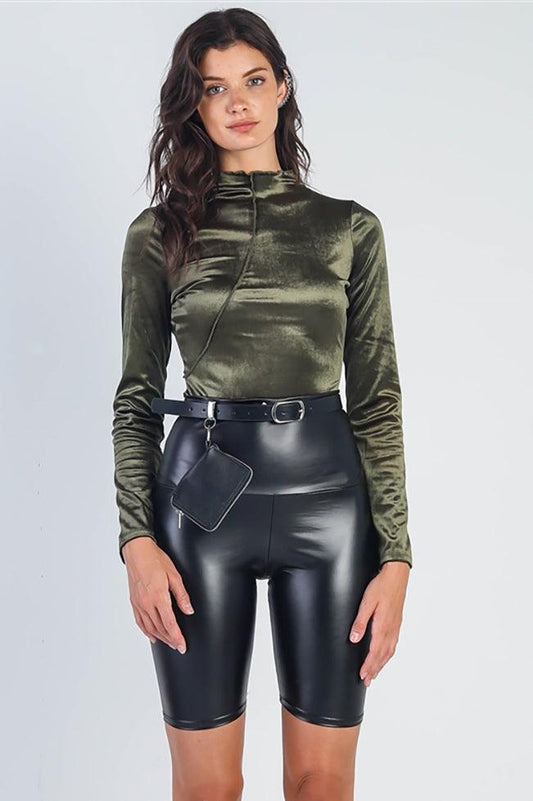 Olive Velvet Stitch Detail Long Sleeve Bodysuit /3-2-1