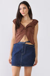 Brown & Tan Geometrical Print Self-Tie Neck Cut-Out Detail Sleeveless Top /1-3-2