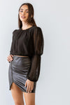 Black Wrinkled Puff Balloon Sheer Long Sleeve Crop Top /1-2-2-1