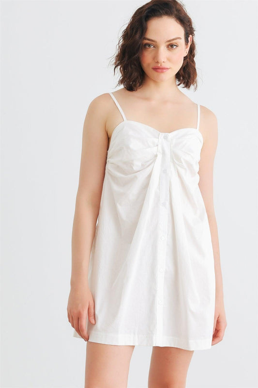 White Cotton Sleeveless Button-Up Strappy Mini Dress /1-2-2-1