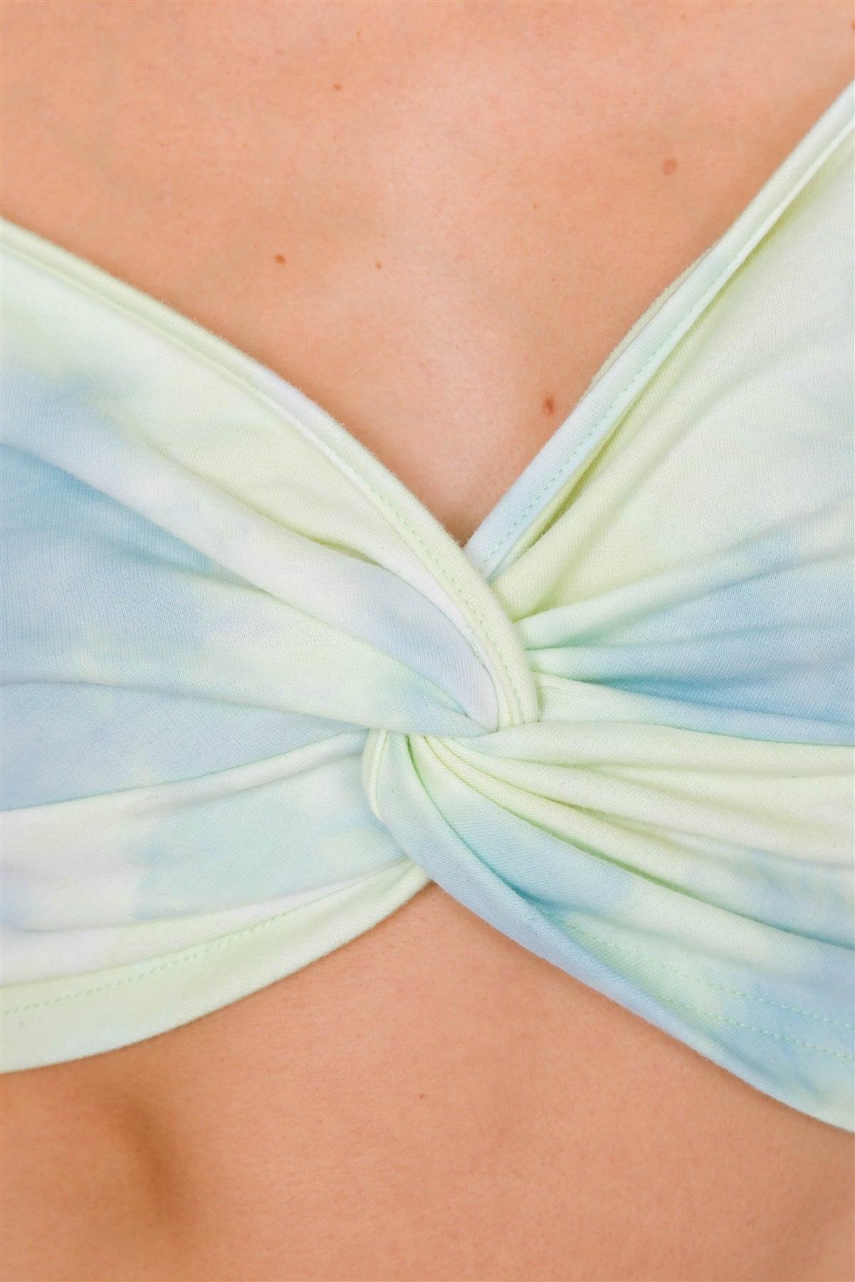 Neon Mint Tie Dye Front Twist Crop Top /3-2-1