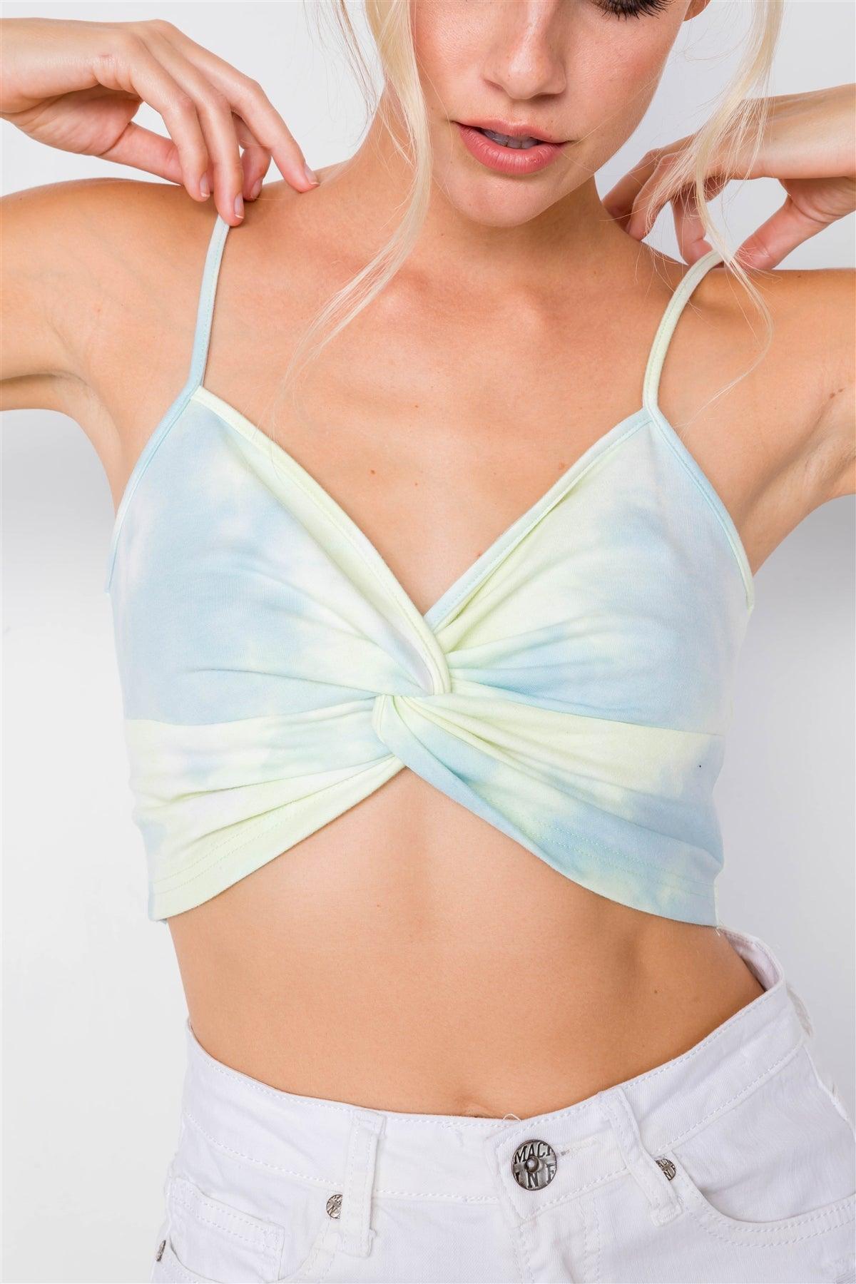 Neon Mint Tie Dye Front Twist Crop Top /3-2-1