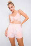 Pink Tie Dye Front Twist Crop Top & High Waist Chic Flounce Short Set /4-2 - Tasha Apparel Wholesale