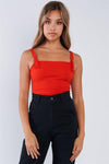 Bright Red Ribbed D-ring Square Neck Bodysuit /3-2-1