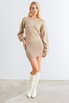 Tan Knit Puff Long Sleeve Wrap Hem Mini Dress /1-2-2-1