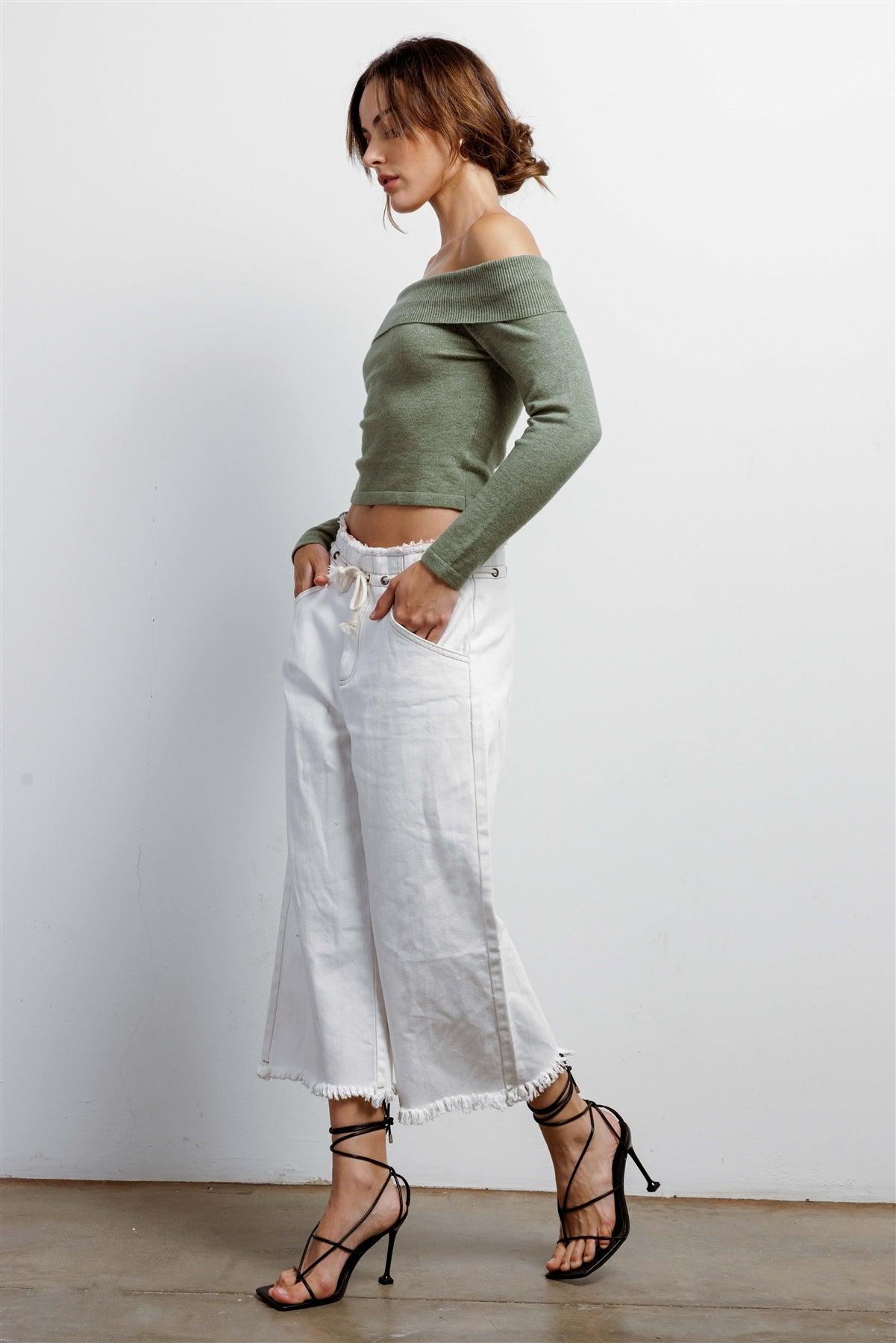 Sage Knit Off-The-Shoulder Long Sleeve Top /3-2-1