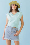 Aqua Sleeveless Collared Neck Crop Top /3-2-1