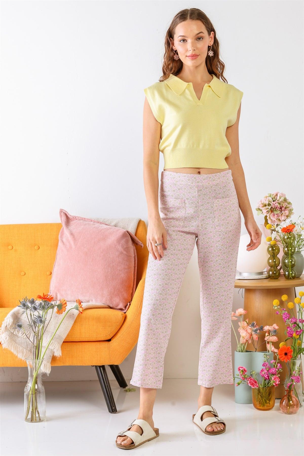 Lemon Sleeveless Collared Neck Crop Top /1-2-1