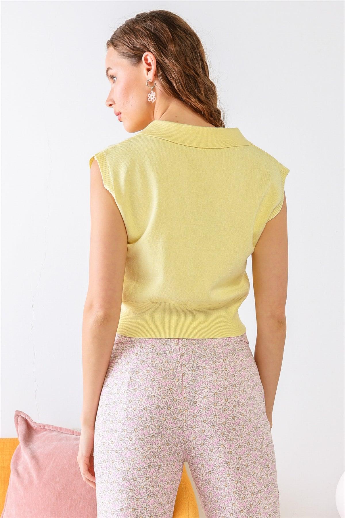 Lemon Sleeveless Collared Neck Crop Top /1-2-1