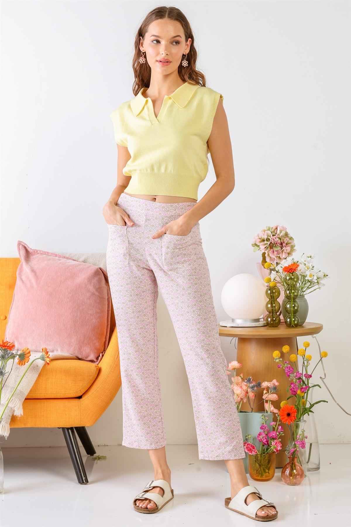 Lemon Sleeveless Collared Neck Crop Top /1-2-1