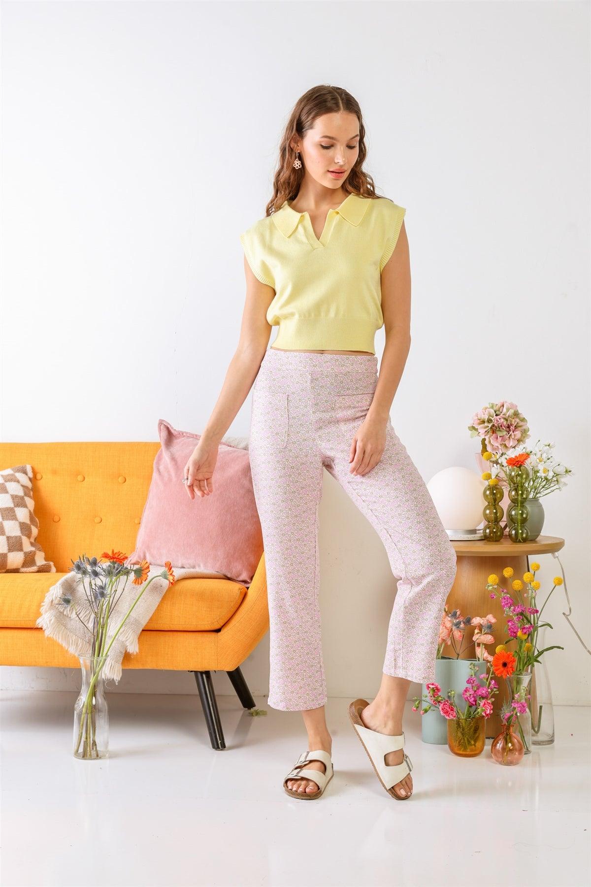 Lemon Sleeveless Collared Neck Crop Top /1-2-1