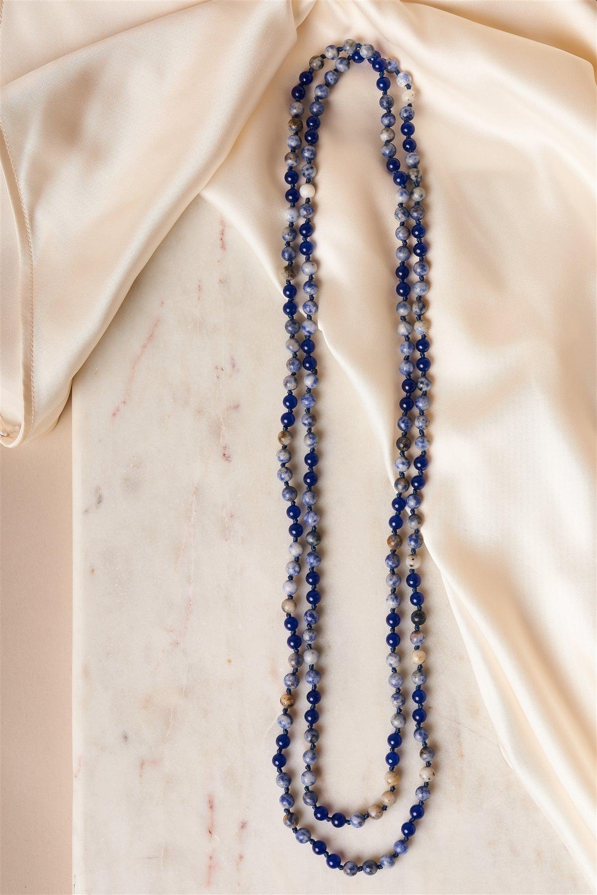 Navy Functional Wrappable Semi Precious Stone Necklace /4 Pieces