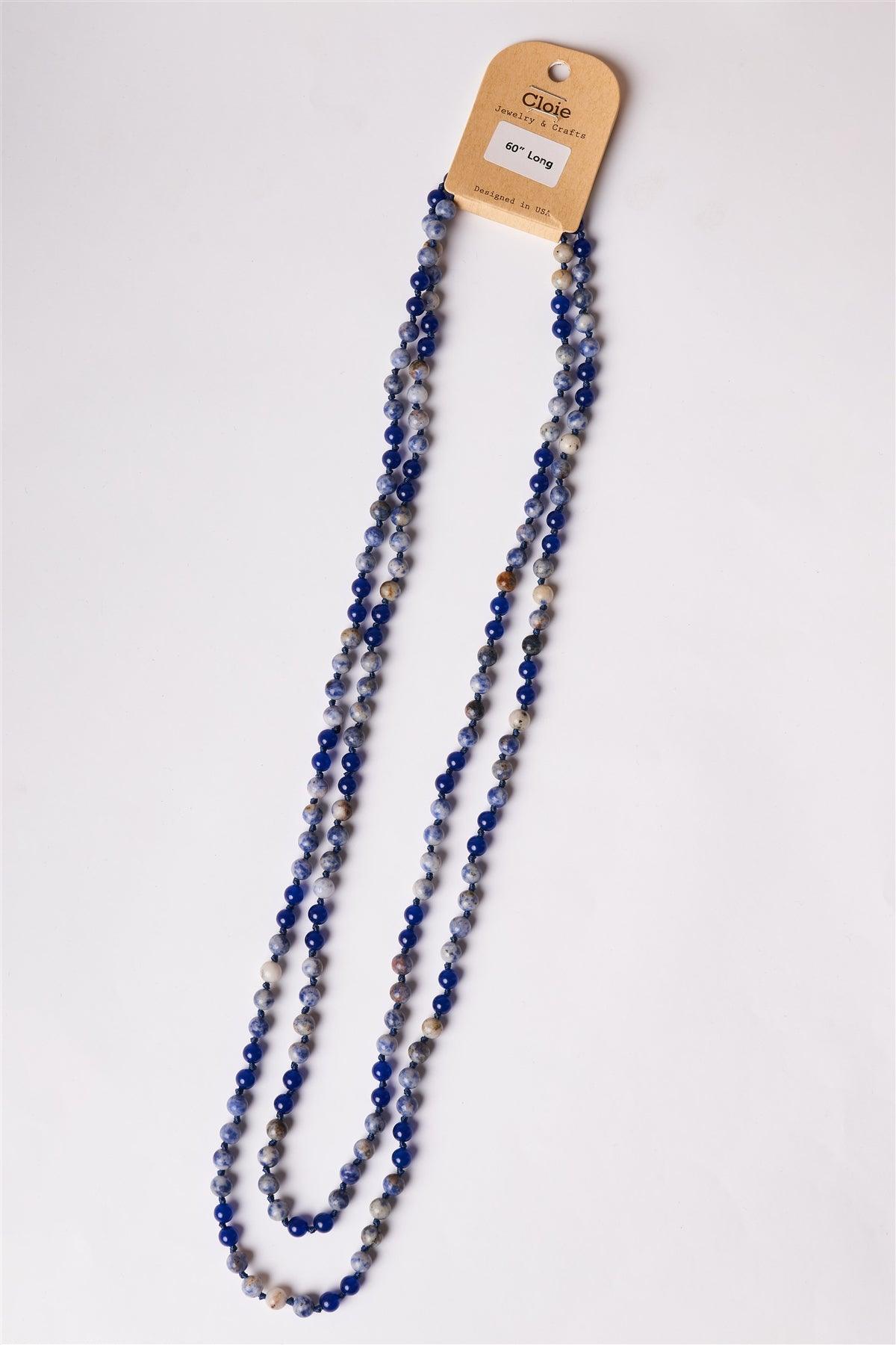 Navy Functional Wrappable Semi Precious Stone Necklace /4 Pieces