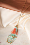 Celeste Peach Mixed Beads Tassel Pendant Necklace /3 Pieces