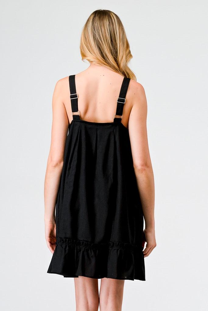 Black Cotton Button-Up Sleeveless Flare Hem Mini Dress /2-2-2